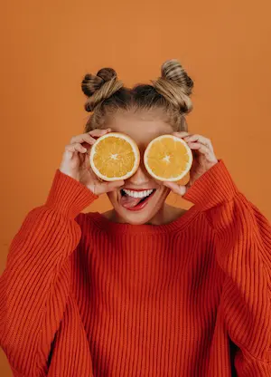 Naranja, mujer, feliz